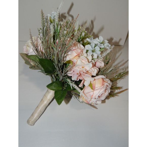 LESING Bridal Wedding Bouquet -Artificial Rose, Hydrangea, Baby's Breath Thistle - Picture 6 of 15